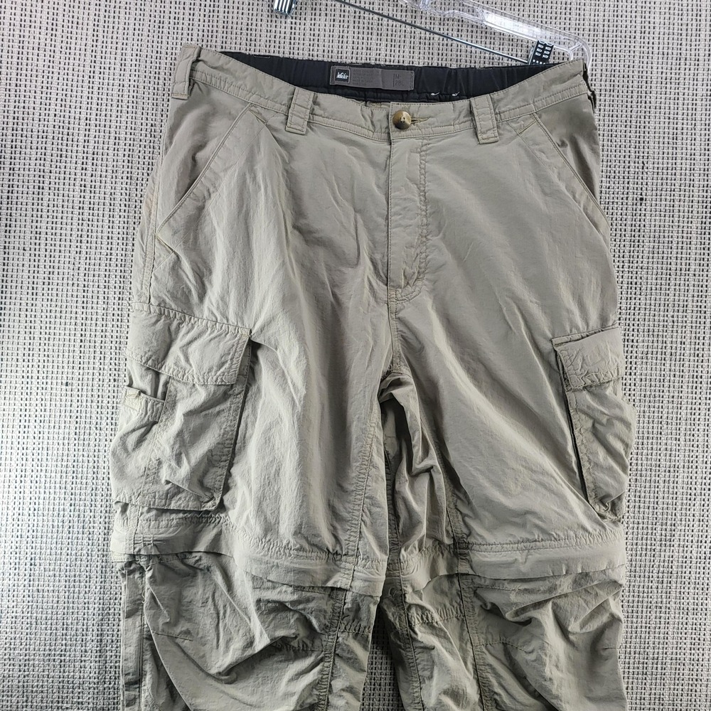 REI Cargo Pants Mens 33x28 Beige Convertible Hiking Outdoor‎ Zip Off Nylon Trail
